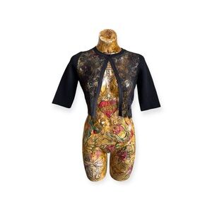 Elie Tahari cardigan crop black lab wool blend sheer XS